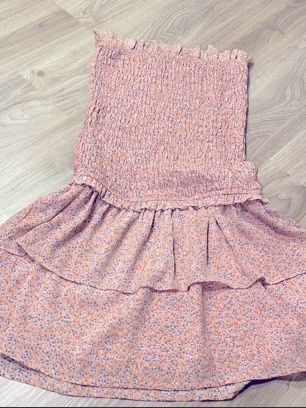 Pink Floral Smocked Tiered Sundress